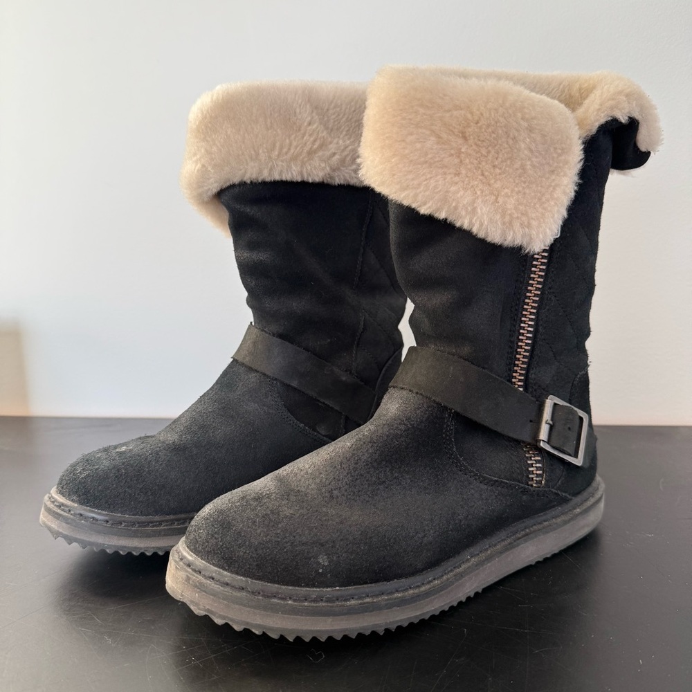 Aldo Women's Black and Cream Fur-Lined Boots